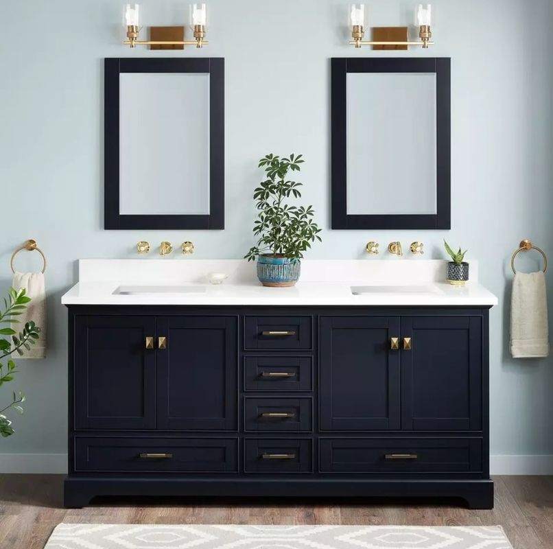YALIG gabinete de baño de madera contrachapada conjunto de vanidad con fregadero doble y tierra de la vanidad de Dios mango