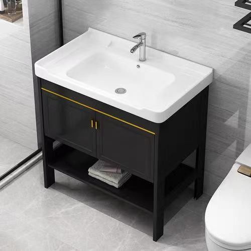 YALIG gabinete de baño de madera contrachapada conjunto de vanidad con fregadero doble y tierra de la vanidad de Dios mango
