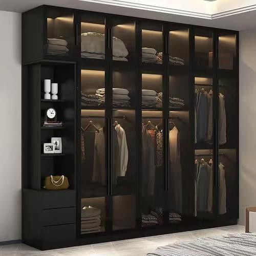 YALIG Armario de madera con acabado pintado con laca mate y puerta de vidrio Muebles de dormitorio