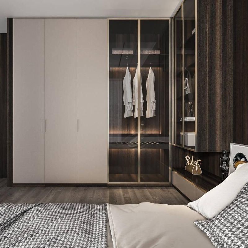 YALIG Armario de madera con acabado pintado con laca mate y puerta de vidrio Muebles de dormitorio