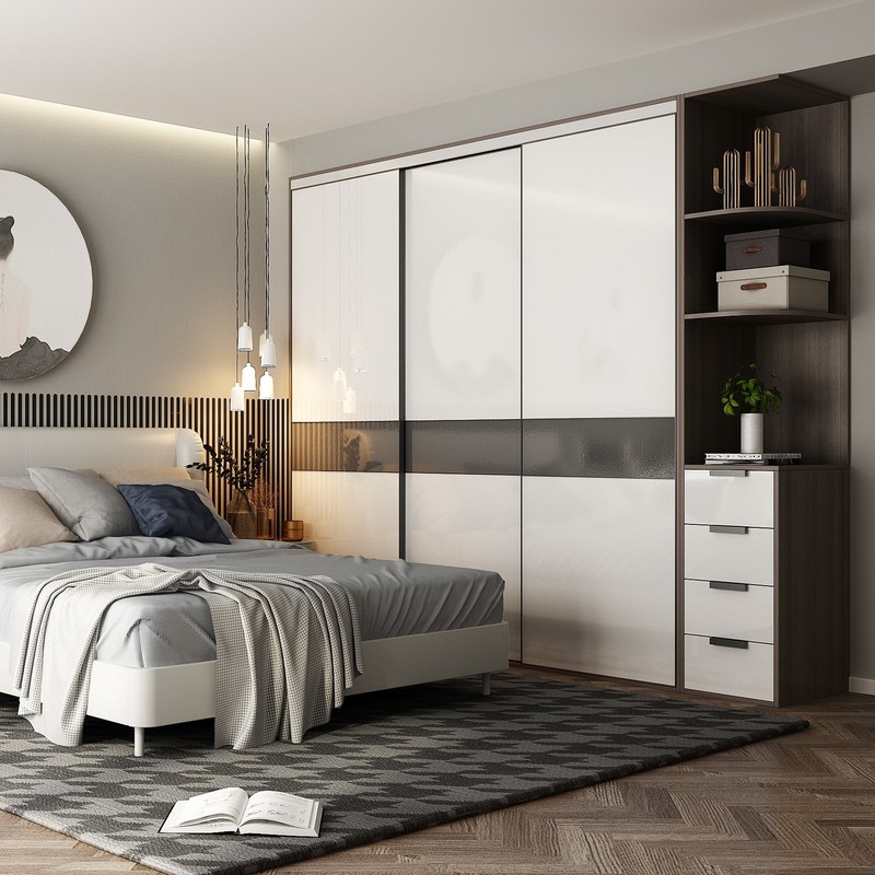 Muebles de dormitorio Muebles de puerta corredera Armarios de estilo de madera con armarios de metal con borde relajado