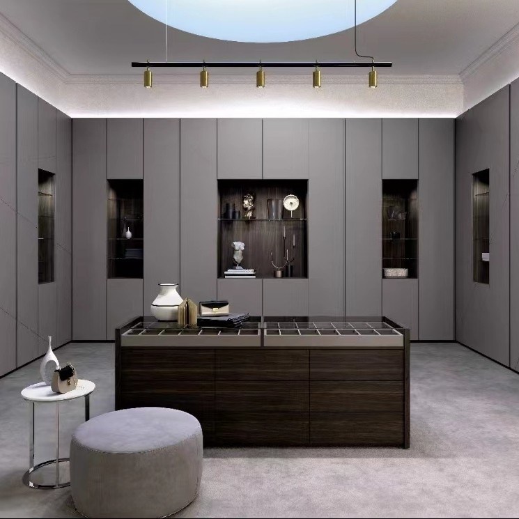 Muebles de dormitorio Muebles de puerta corredera Armarios de estilo de madera con armarios de metal con borde relajado