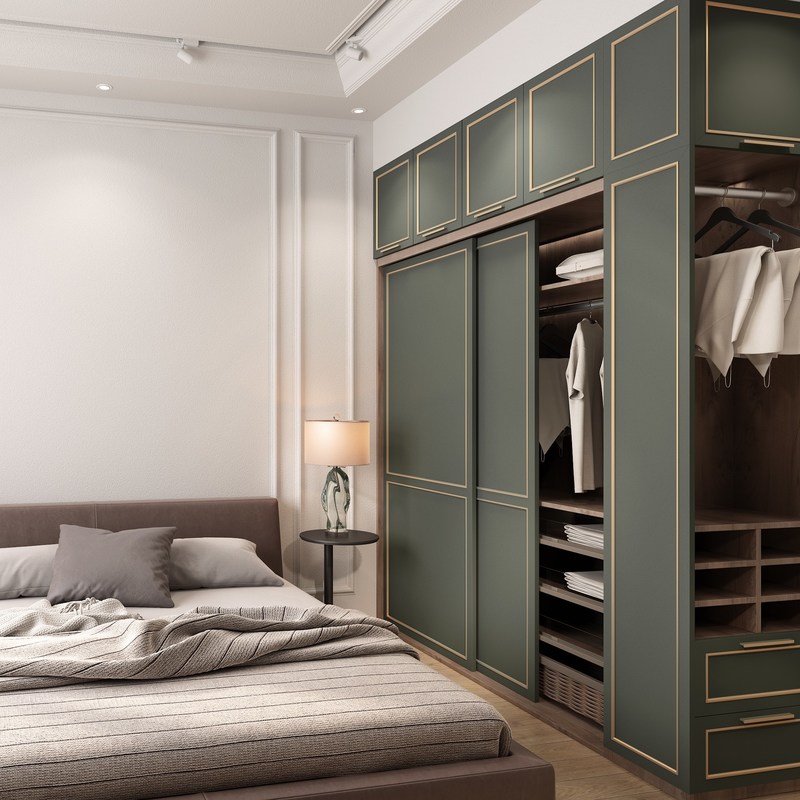 Muebles de dormitorio Muebles de puerta corredera Armarios de estilo de madera con armarios de metal con borde relajado