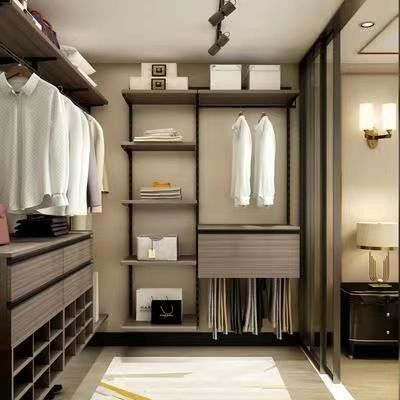Elegante armario abierto de madera para diseño de interiores y organización de armarios