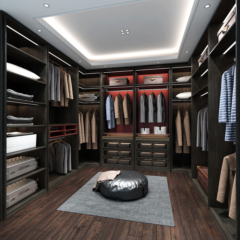 Elegante armario abierto de madera para diseño de interiores y organización de armarios