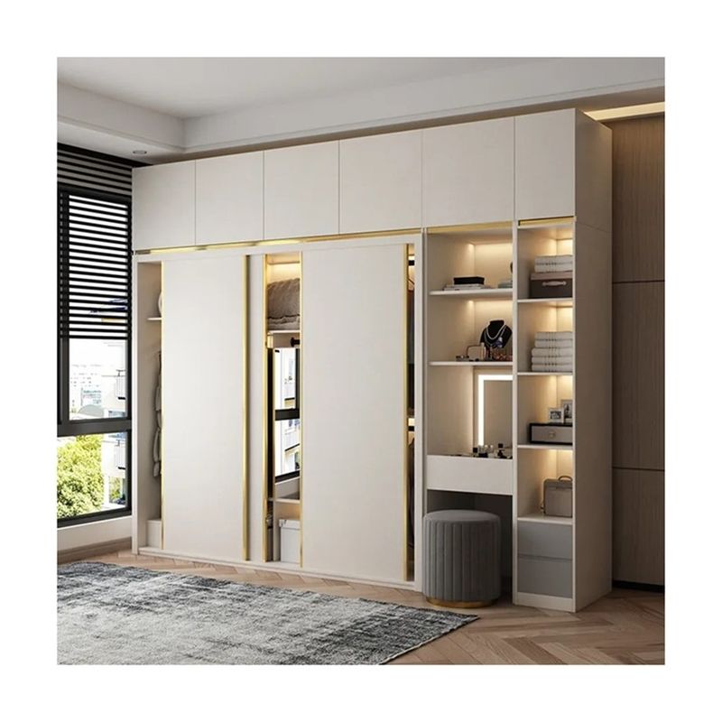 Muebles de dormitorio modernos Armario de madera con espejo corredizo y NO estilo plegado